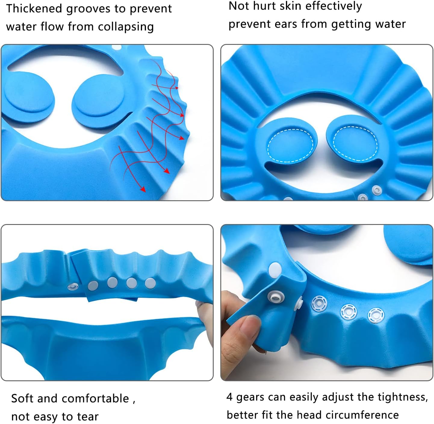 Pack of 3 – Baby Shower Cap with Ear Protector – Adjustable Bathing Hat for Kids – Random Colors
