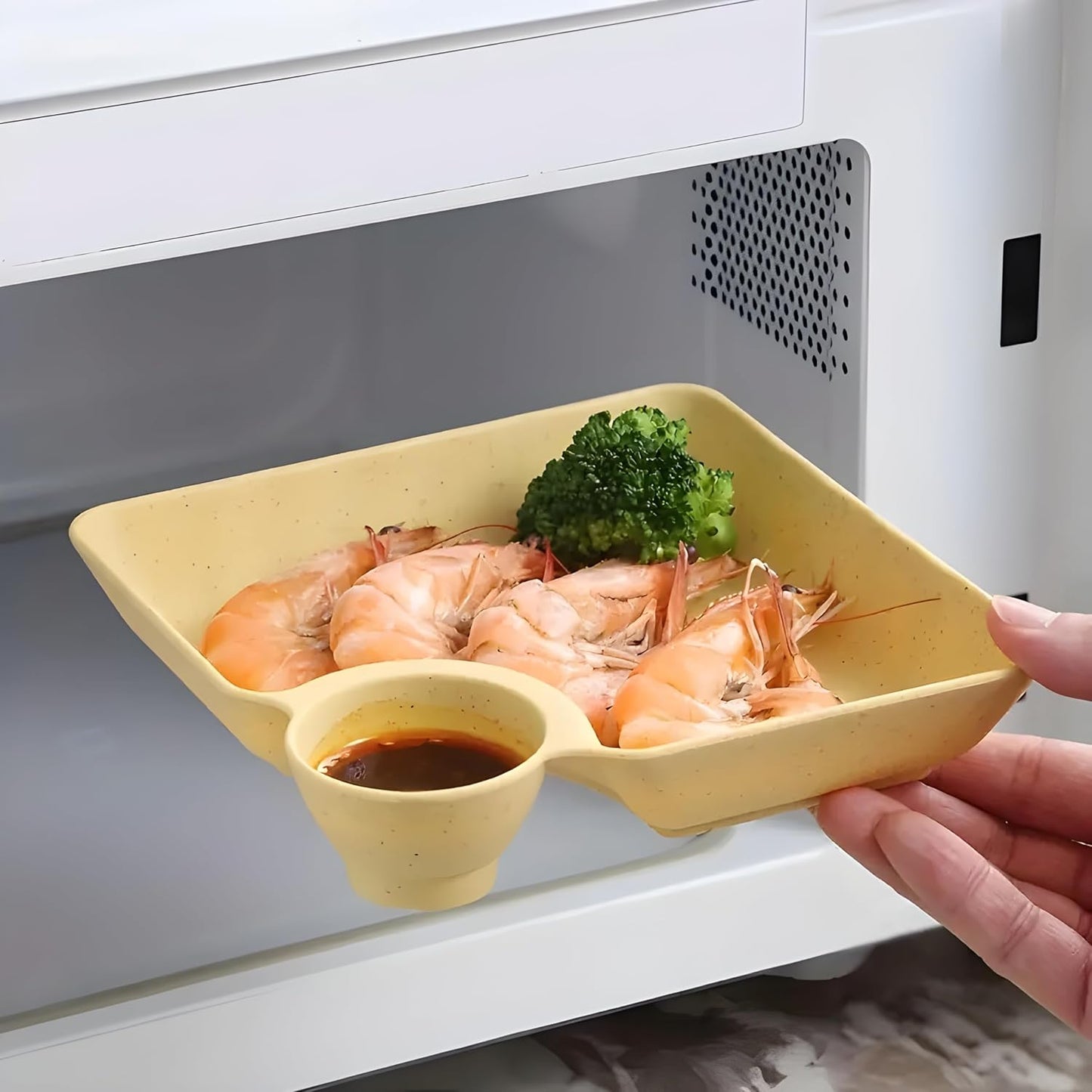 Kids 4-Piece Colorful Serving Platter Set – BPA-Free Snack, Sushi, Appetizer & Dessert Plates with Built-In Dipping Bowls