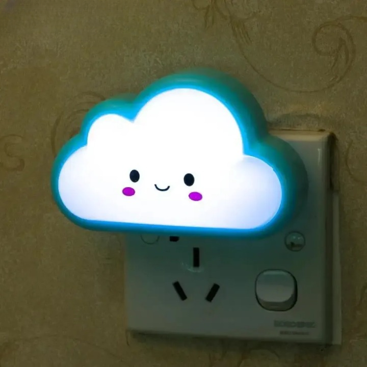 Smiley Cloud Plug-In LED Night Light | Soft Warm Glow Baby Lamp | Kids Night Light for Bedroom & Nursery (Random Color)