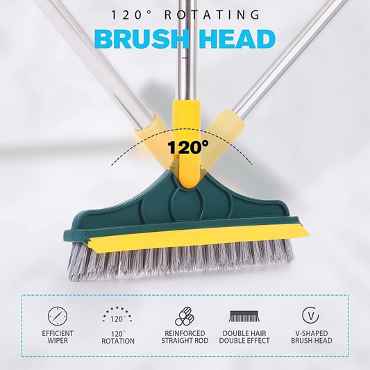 2-In-1 Floor Cleaning Brush with Rotatable Head | Multipurpose Scrubber & Squeegee