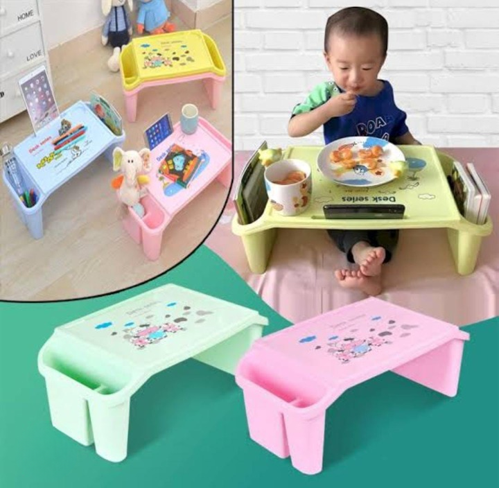Kids Portable Study Table | Multifunctional Plastic Desk with Side Storage | Study, Drawing & Snack Table (Random Color)