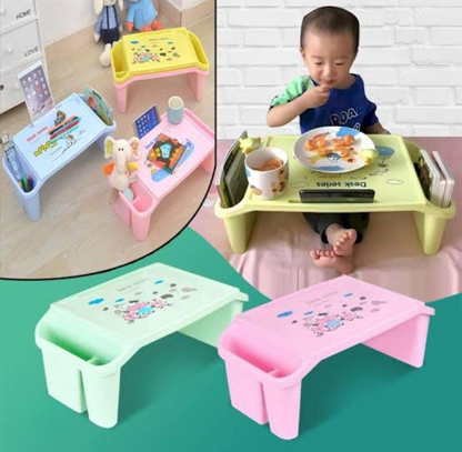 Kids Portable Study Table | Multifunctional Plastic Desk with Side Storage | Study, Drawing & Snack Table (Random Color)