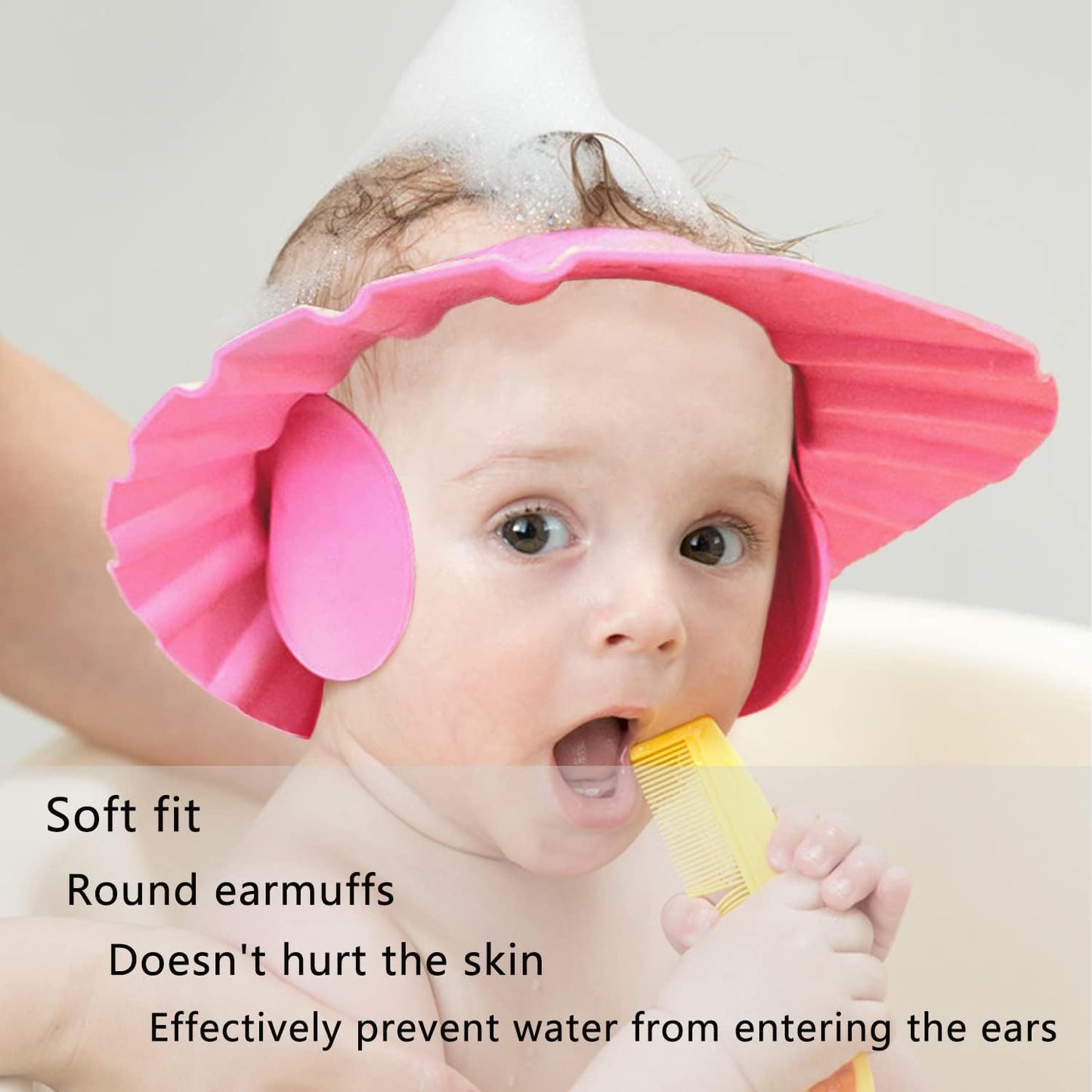 Pack of 3 – Baby Shower Cap with Ear Protector – Adjustable Bathing Hat for Kids – Random Colors