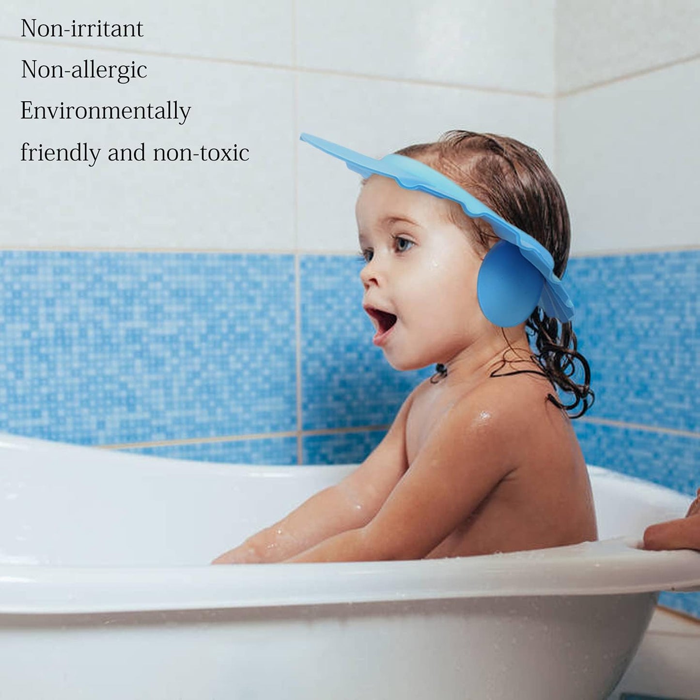 Pack of 3 – Baby Shower Cap with Ear Protector – Adjustable Bathing Hat for Kids – Random Colors