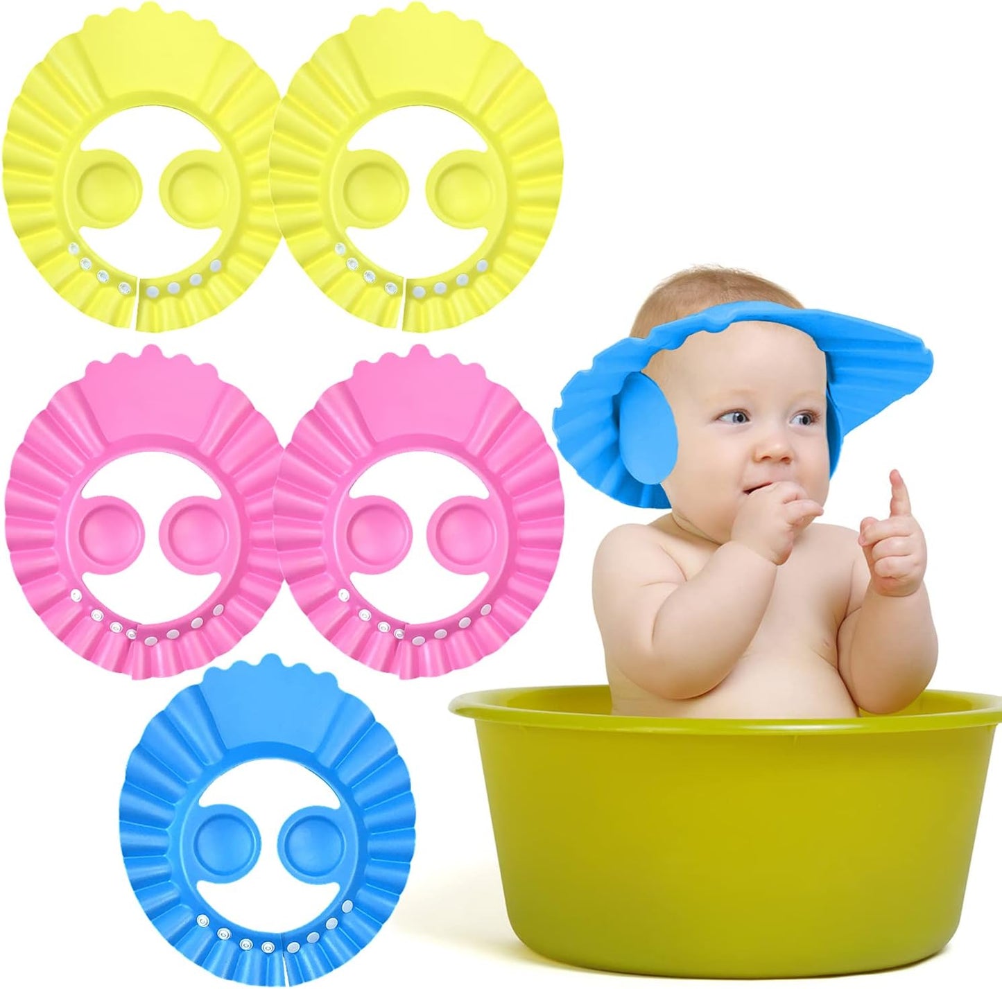 Pack of 3 – Baby Shower Cap with Ear Protector – Adjustable Bathing Hat for Kids – Random Colors