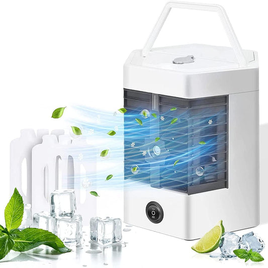 Portable Arctic Air Cooler – 3-in-1 Evaporative Cooling Fan | Water & Ice Tank, USB Powered, Adjustable Speeds, LED Light