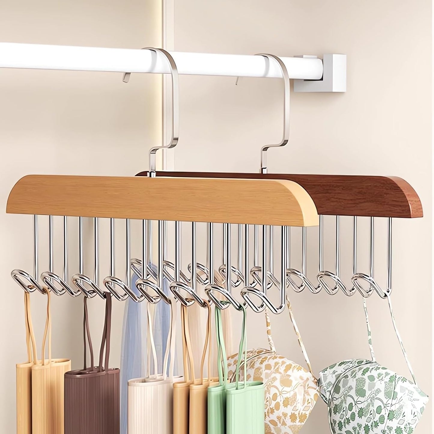 Anti-Slip Multi-Hook Coat Rack with Wooden Belt Hanger