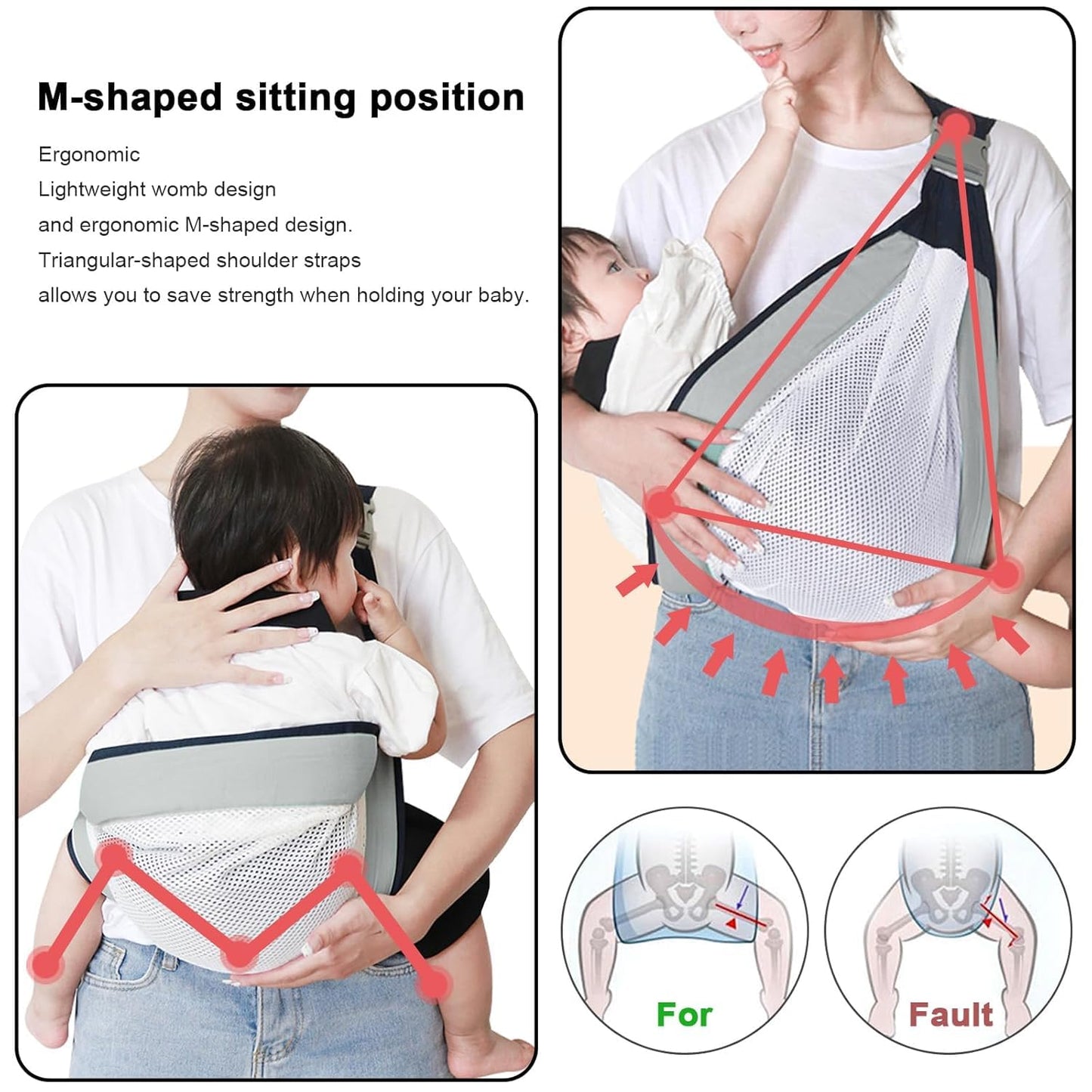 Ergonomic One-Shoulder Baby Carrier – Labor-Saving, Breathable Cotton & Polyester Sling for 0–3 Years