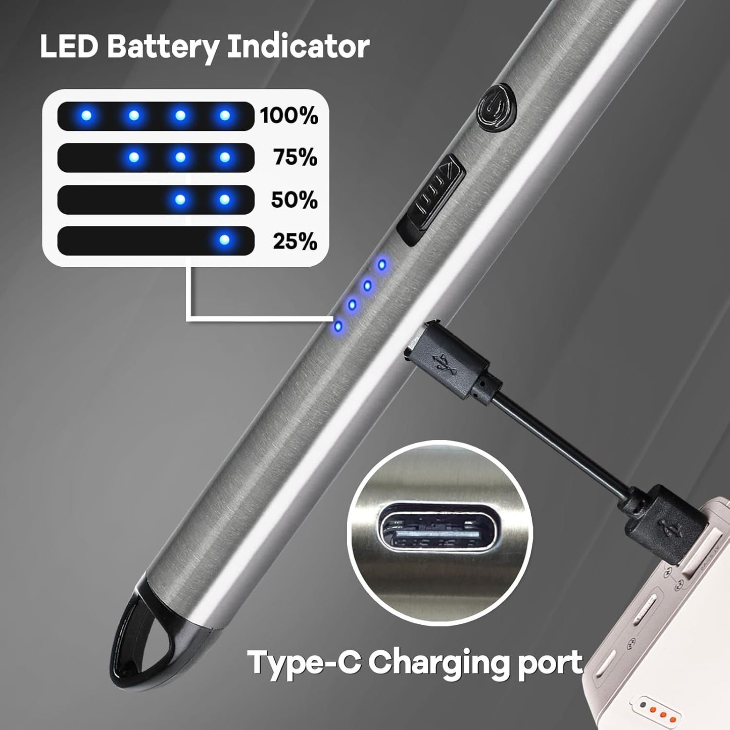 USB Rechargeable Arc Lighter with LED Display & 360° Flexible Neck