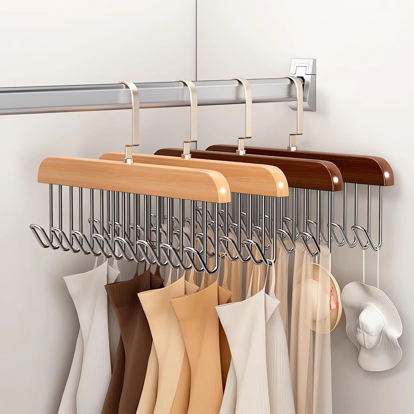 Anti-Slip Multi-Hook Coat Rack with Wooden Belt Hanger