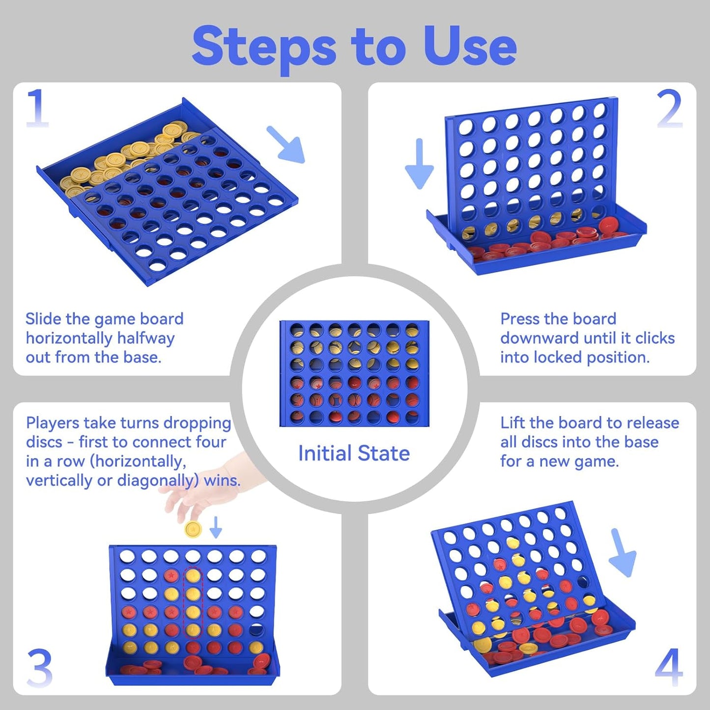 4 IN a ROW Board Game for Kids & Family | Classic Strategy Game | Travel-Friendly Indoor & Outdoor Toy (Random Color)