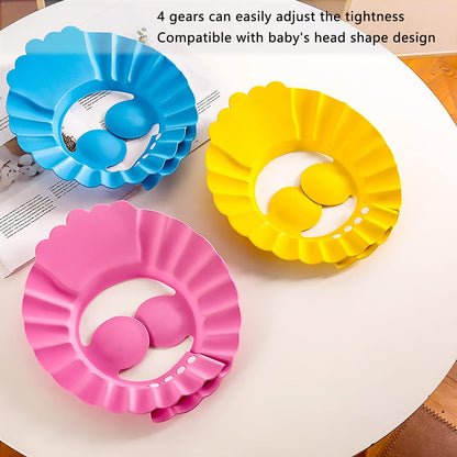 Pack of 3 – Baby Shower Cap with Ear Protector – Adjustable Bathing Hat for Kids – Random Colors
