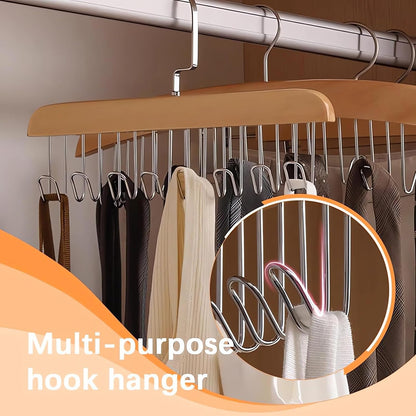 Anti-Slip Multi-Hook Coat Rack with Wooden Belt Hanger