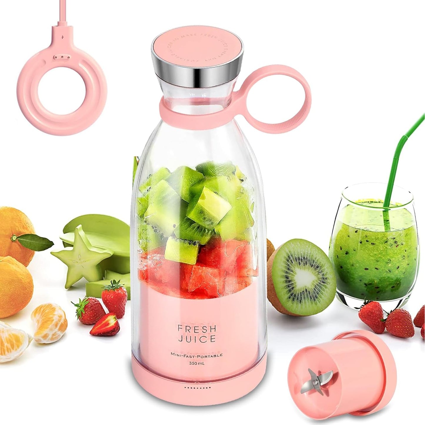 Fresh Juice Portable Blender – 350ml Wireless Juicer for Smoothies, Milkshakes, and Fresh Juices