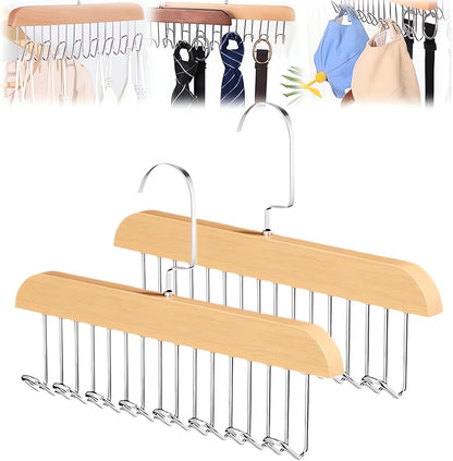 Anti-Slip Multi-Hook Coat Rack with Wooden Belt Hanger