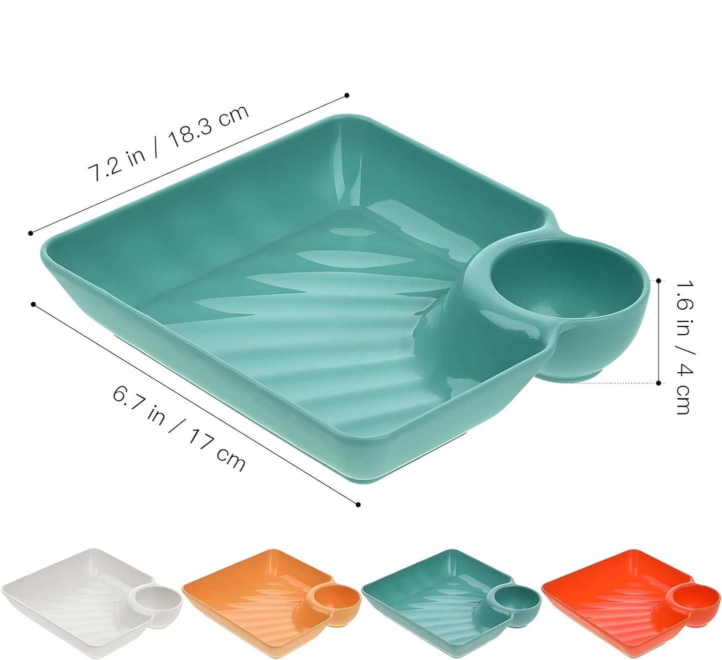 Kids 4-Piece Colorful Serving Platter Set – BPA-Free Snack, Sushi, Appetizer & Dessert Plates with Built-In Dipping Bowls
