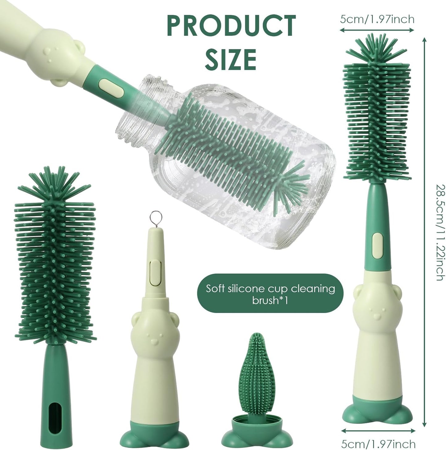 3-in-1 Silicone Baby Bottle Cleaning Set – BPA-Free Brushes for Bottles, Nipples & Straws
