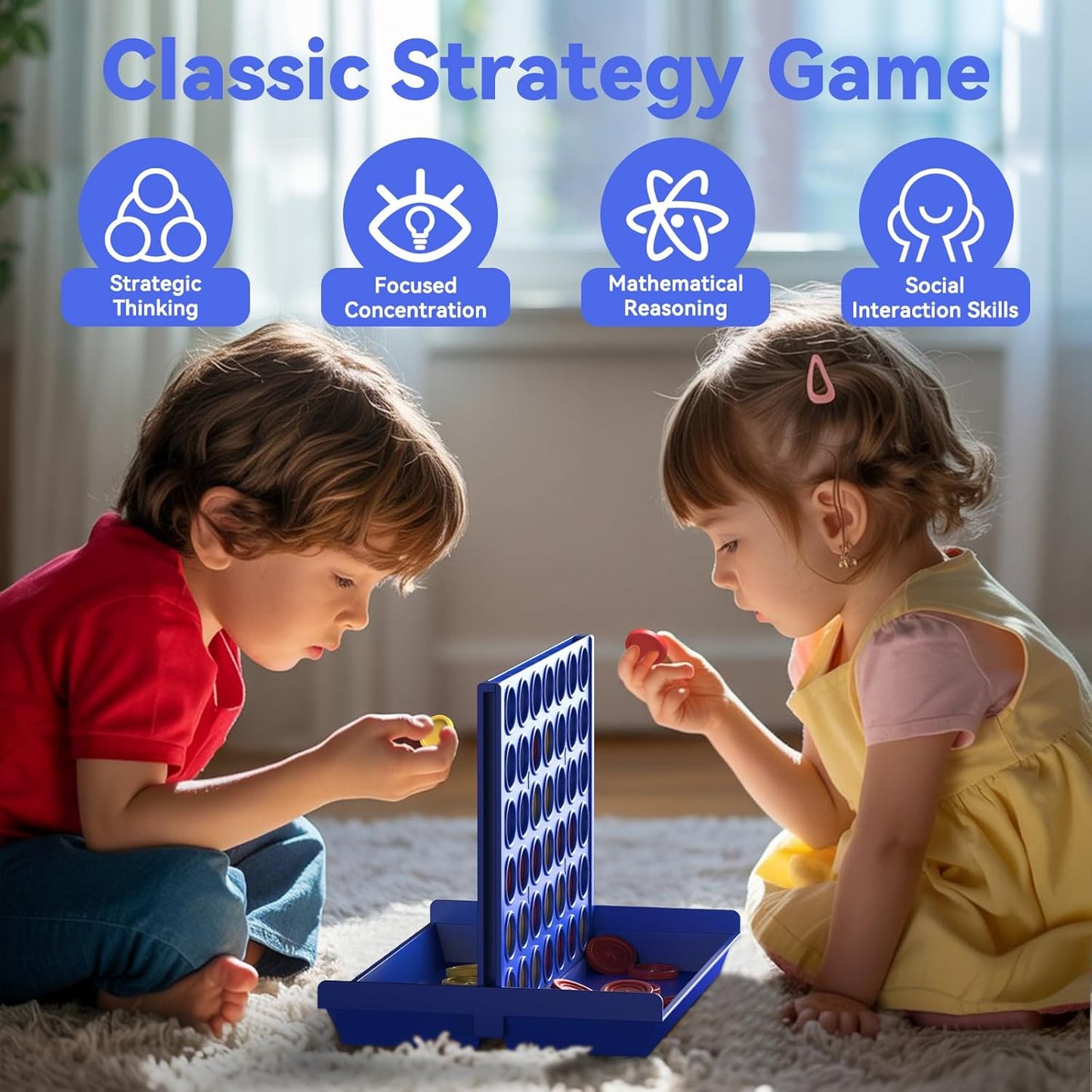 4 IN a ROW Board Game for Kids & Family | Classic Strategy Game | Travel-Friendly Indoor & Outdoor Toy (Random Color)