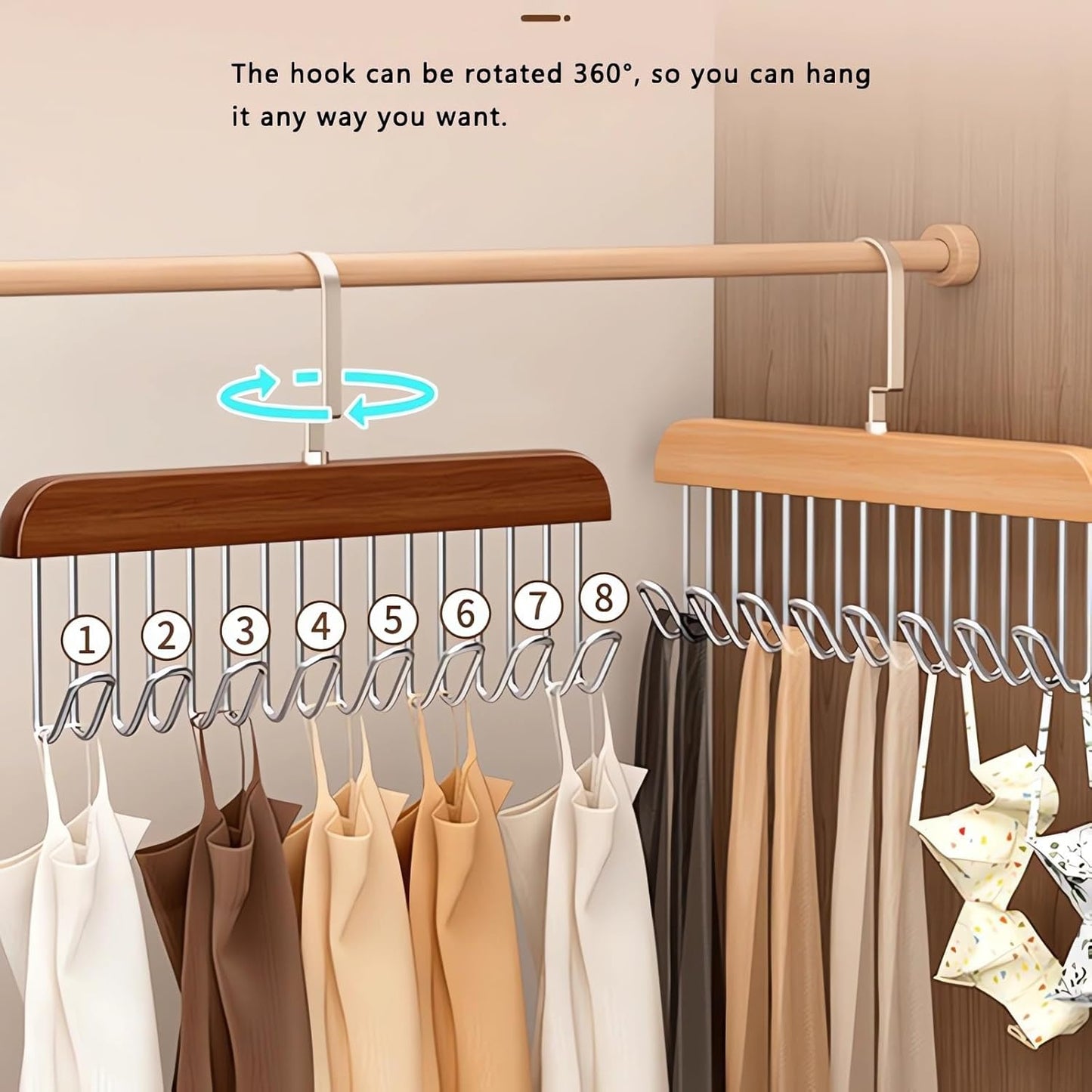 Anti-Slip Multi-Hook Coat Rack with Wooden Belt Hanger