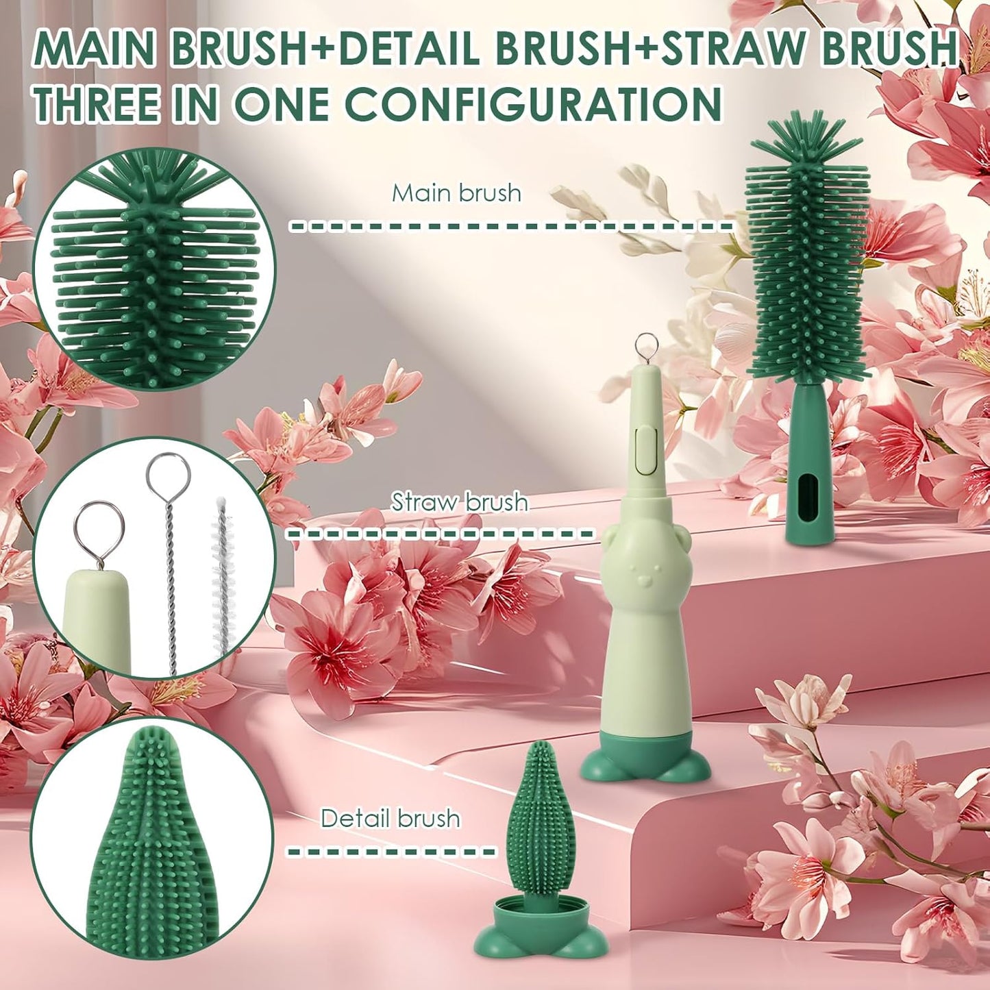 3-in-1 Silicone Baby Bottle Cleaning Set – BPA-Free Brushes for Bottles, Nipples & Straws