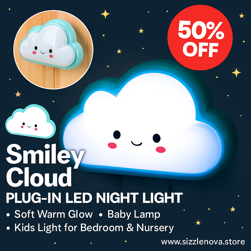 Smiley Cloud Plug-In LED Night Light | Soft Warm Glow Baby Lamp | Kids Night Light for Bedroom & Nursery (Random Color)
