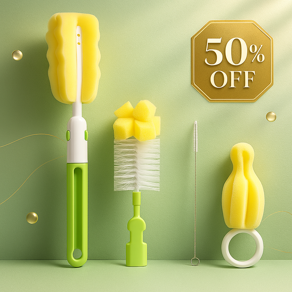 4-in-1 Baby Bottle & Teat Brush Set with Changeable Heads – Brushes for Bottles, Nipples, Straws & Pacifiers – BPA-Free & Gentle Cleaning