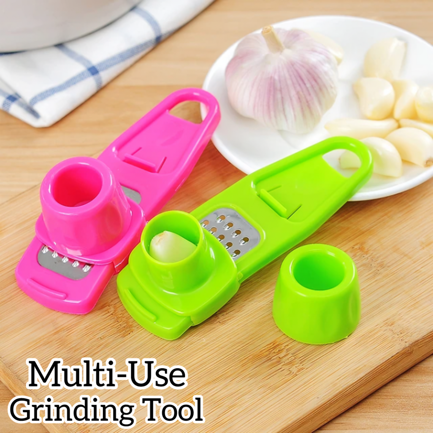 Garlic Press Grater Slicer | Multi-Use Plastic Grinding Tool