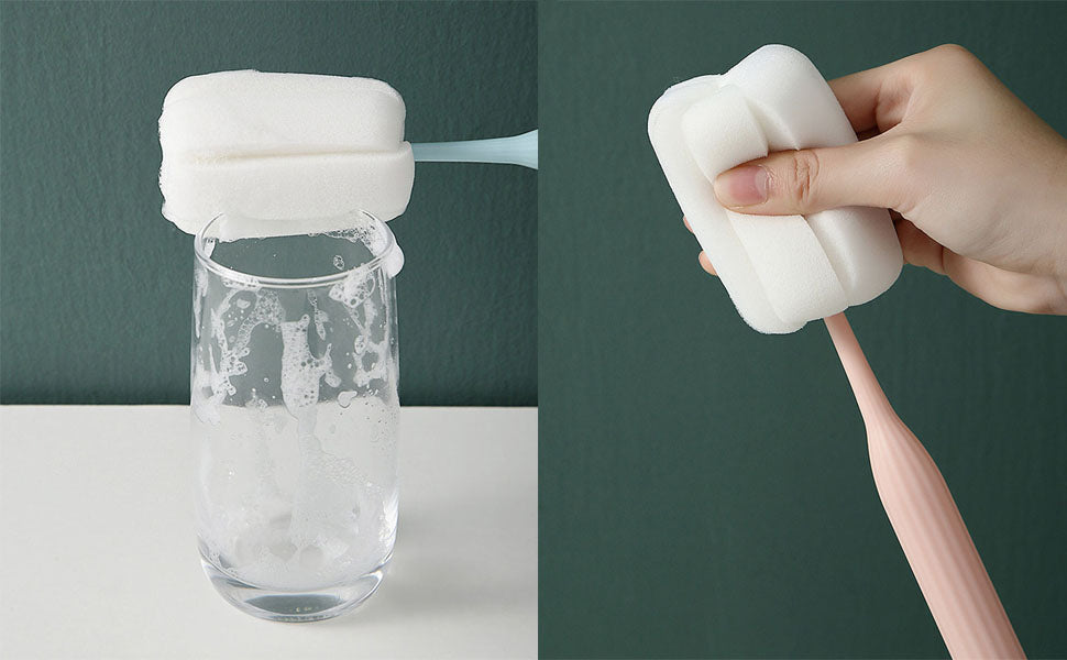 Long Handle Cup Cleaner Brush – Pack of 2 | Sponge Bottle Cleaning Brushes